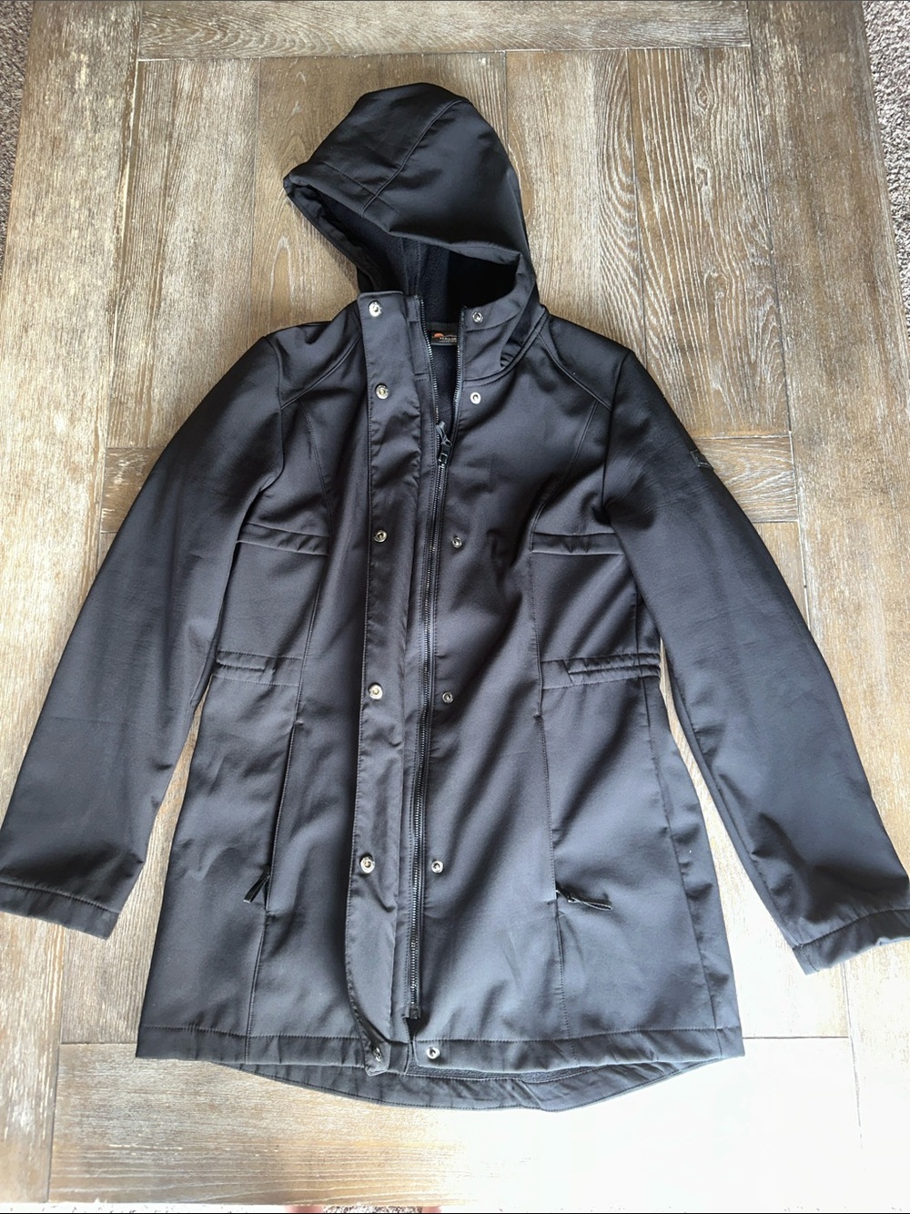 Women's Black Hooded Jacket - Lightweight Water-Resistant Size Small